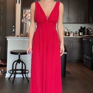 Red jumpsuit, flowy, tie back
